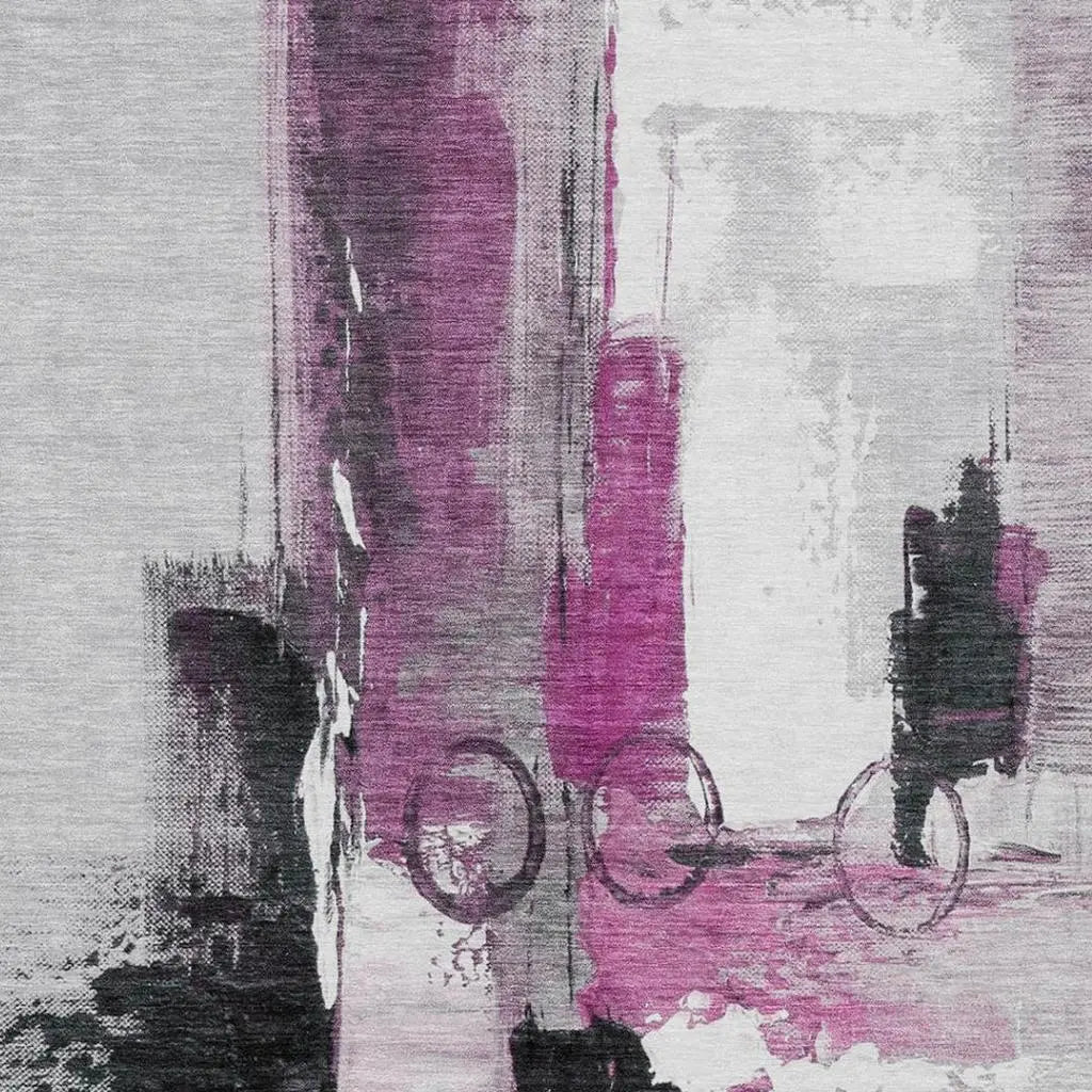 8' X 10' Pink And Silver Abstract Washable Indoor Outdoor Area Rug Homeroots Outdoor