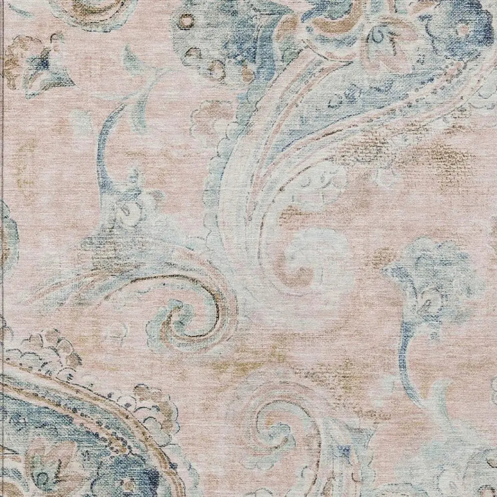 8' X 10' Pink And Silver Paisley Washable Indoor Outdoor Area Rug Homeroots Outdoor