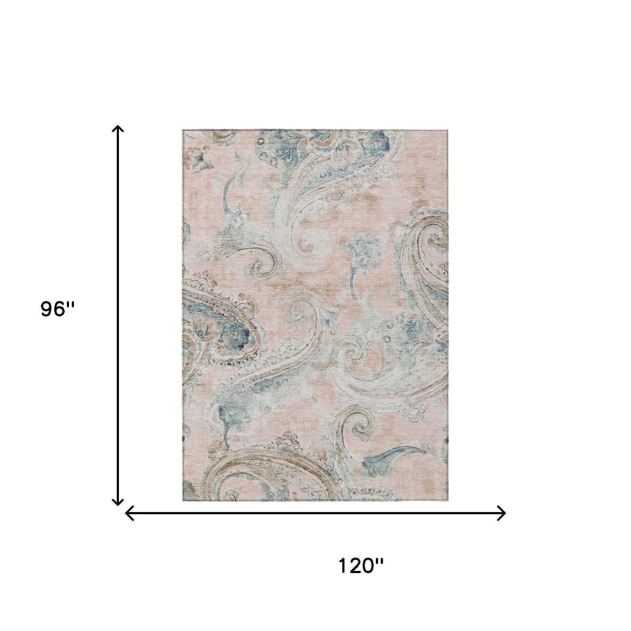 8' X 10' Pink And Silver Paisley Washable Indoor Outdoor Area Rug Homeroots Outdoor