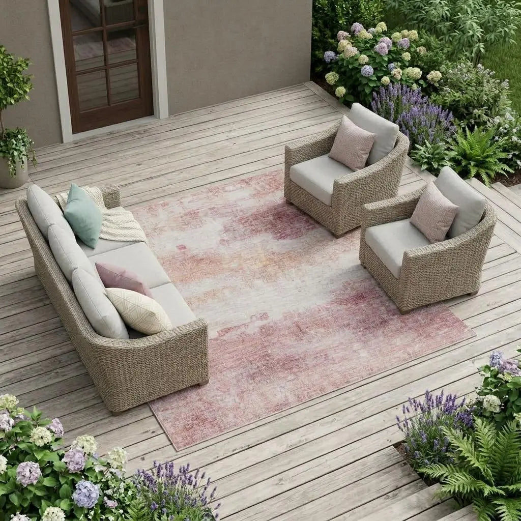 8' X 10' Pink And Tan Abstract Washable Indoor Outdoor Area Rug Homeroots Outdoor