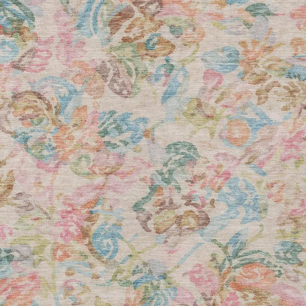 8' X 10' Pink And Tan Floral Washable Indoor Outdoor Area Rug Homeroots Outdoor