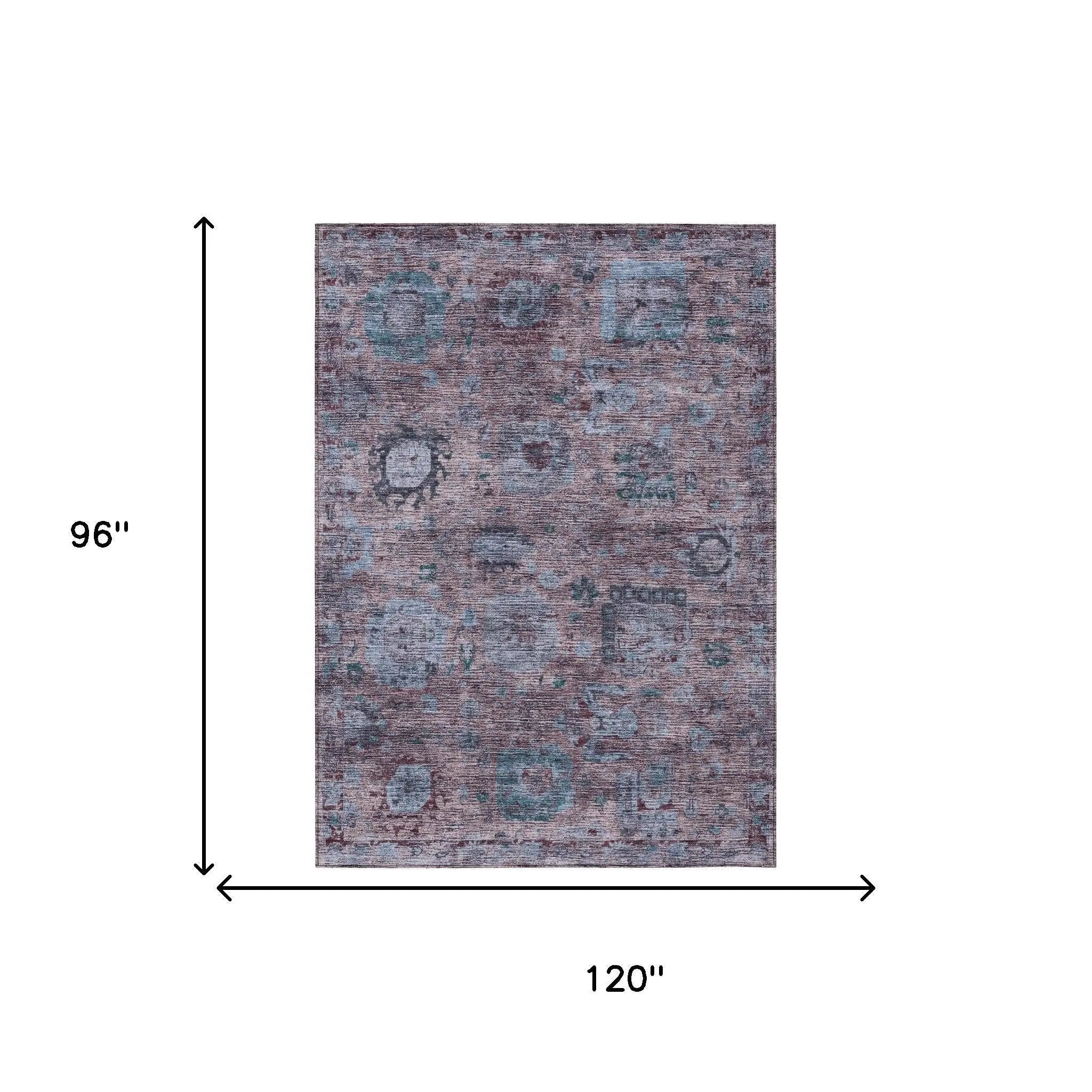 8' X 10' Plum And Brown Abstract Washable Indoor Outdoor Area Rug Homeroots Outdoor