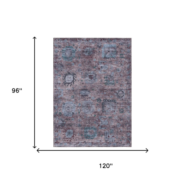 8' X 10' Plum And Brown Abstract Washable Indoor Outdoor Area Rug Homeroots Outdoor