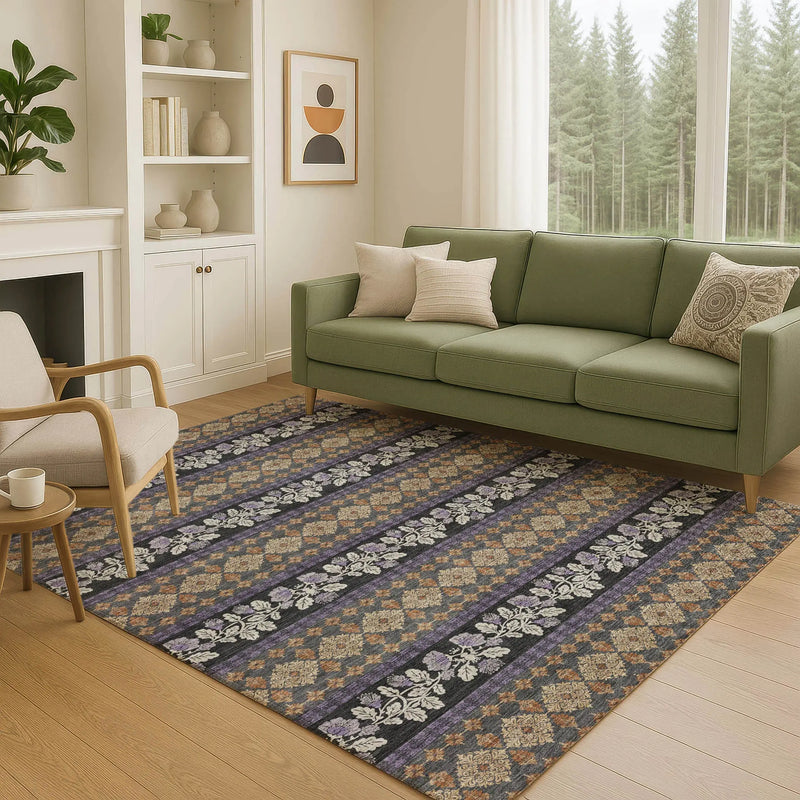 8' X 10' Plum And Copper Striped Washable Indoor Outdoor Area Rug Homeroots Outdoor