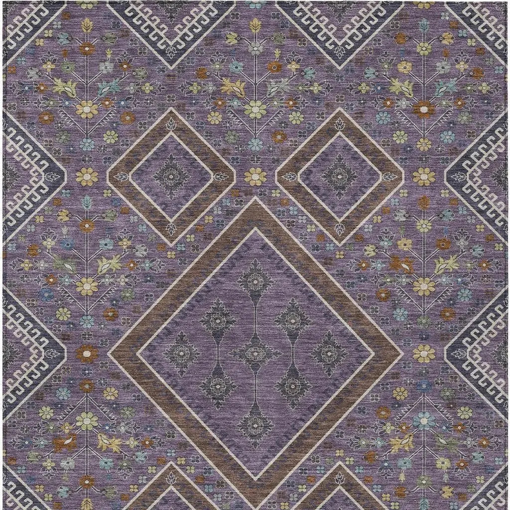 8' X 10' Plum And Eggplant Medallion Washable Indoor Outdoor Area Rug Homeroots Outdoor