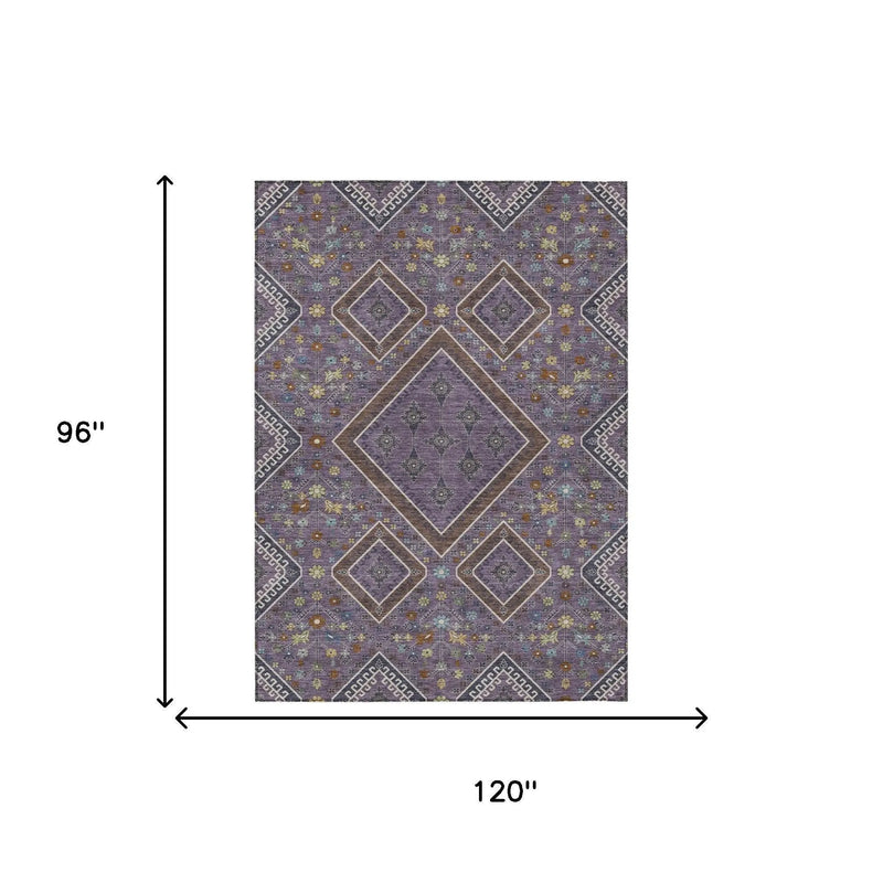 8' X 10' Plum And Eggplant Medallion Washable Indoor Outdoor Area Rug Homeroots Outdoor