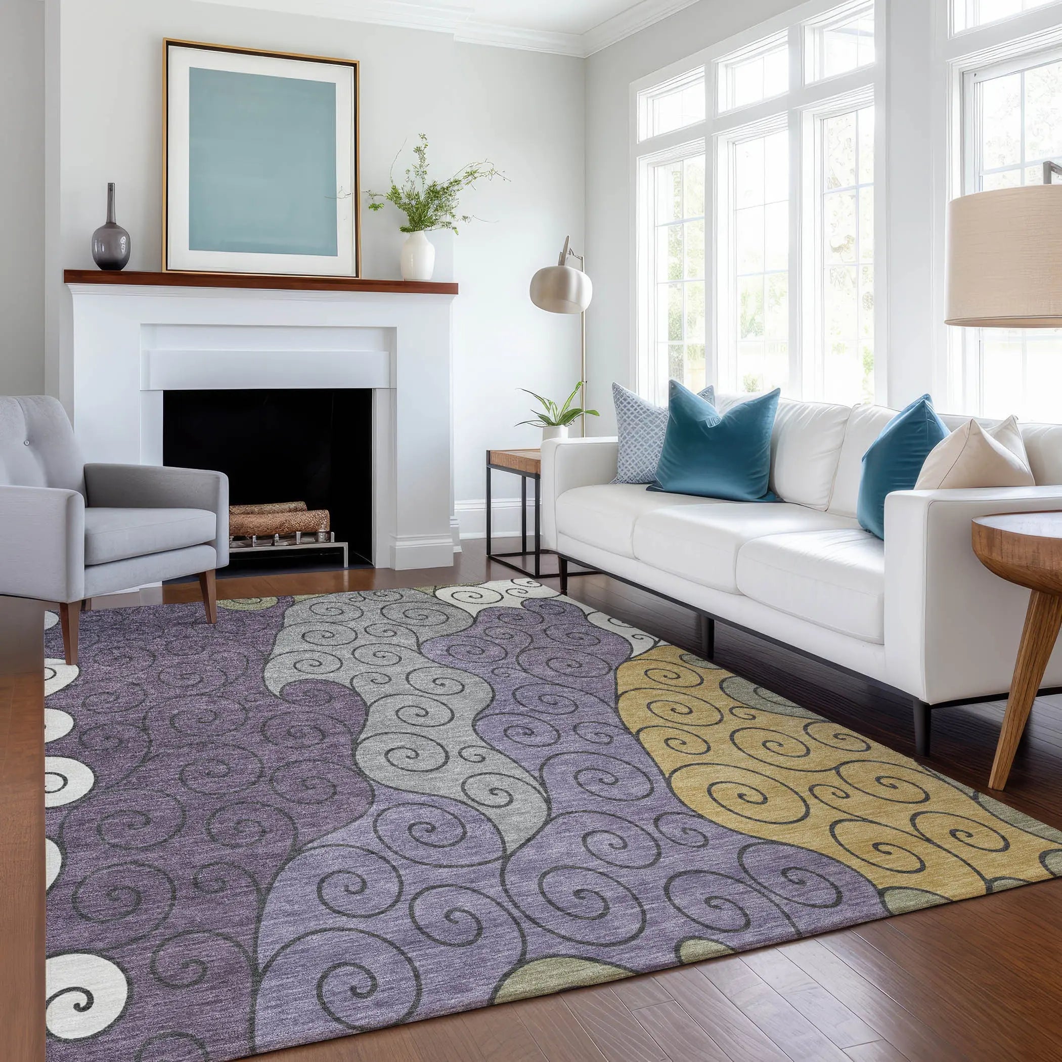8' X 10' Plum And Gray Abstract Washable Indoor Outdoor Area Rug Homeroots Outdoor