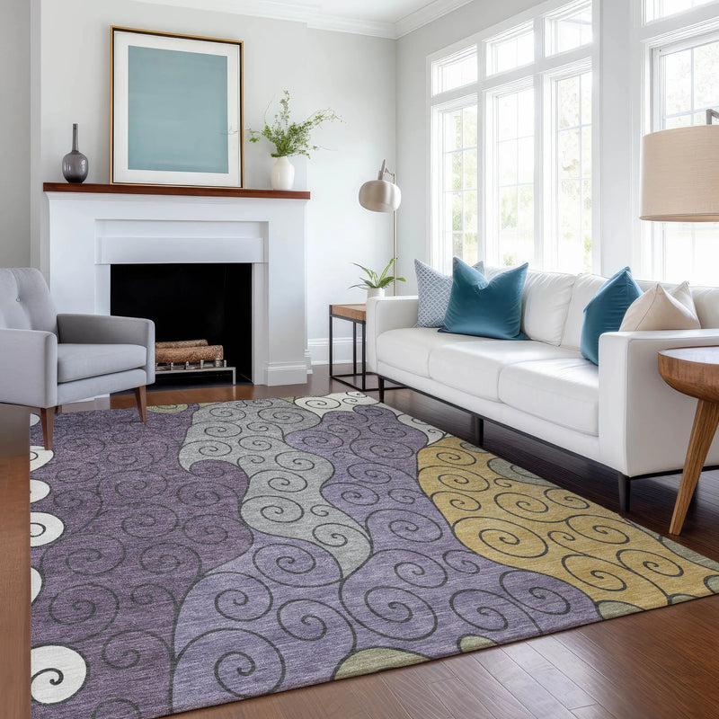8' X 10' Plum And Gray Abstract Washable Indoor Outdoor Area Rug Homeroots Outdoor