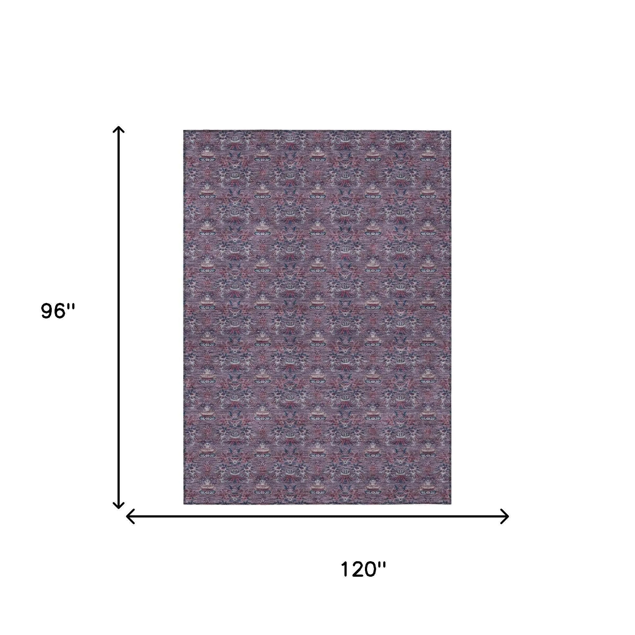 8' X 10' Plum And Gray Floral Washable Indoor Outdoor Area Rug Homeroots Outdoor