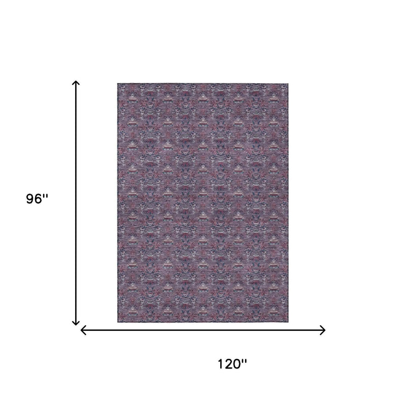 8' X 10' Plum And Gray Floral Washable Indoor Outdoor Area Rug Homeroots Outdoor