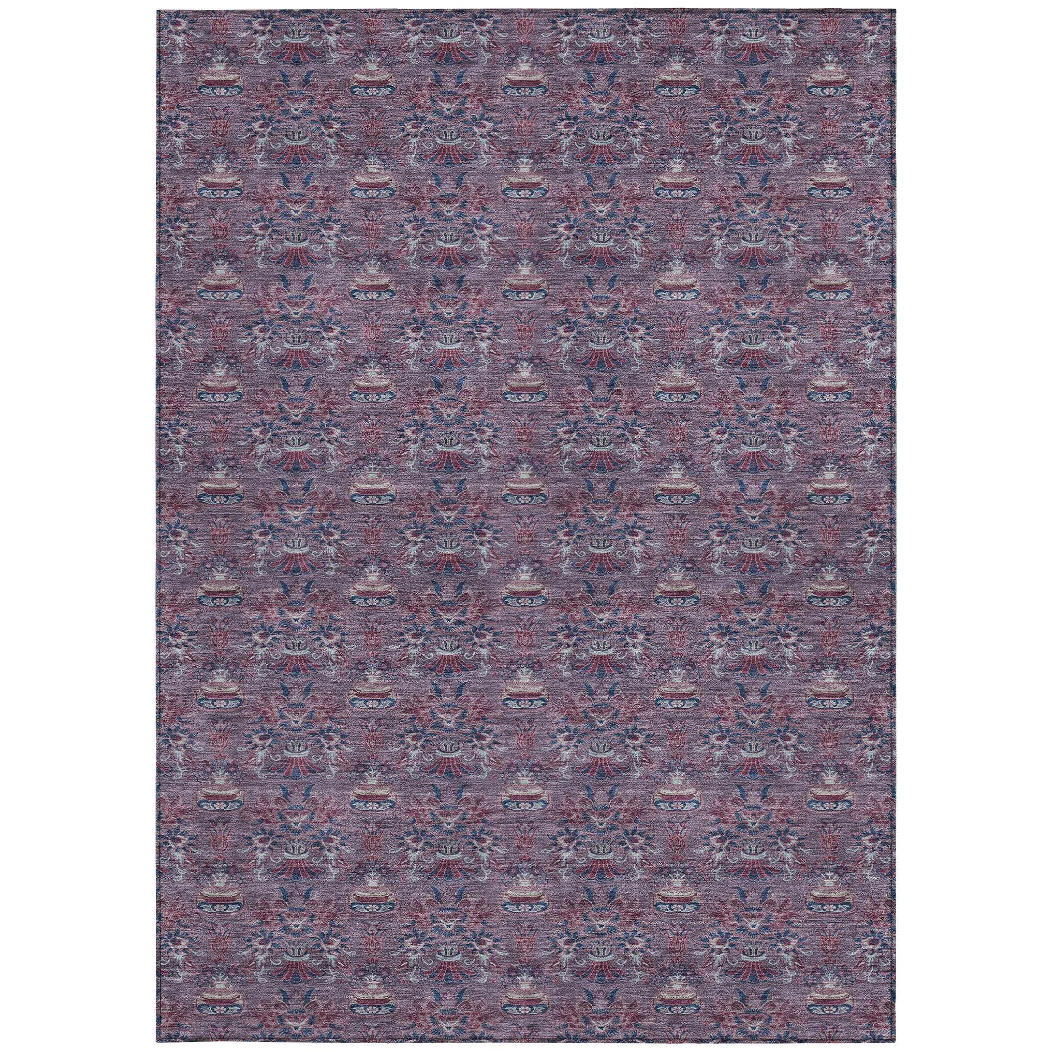 8' X 10' Plum And Gray Floral Washable Indoor Outdoor Area Rug Homeroots Outdoor