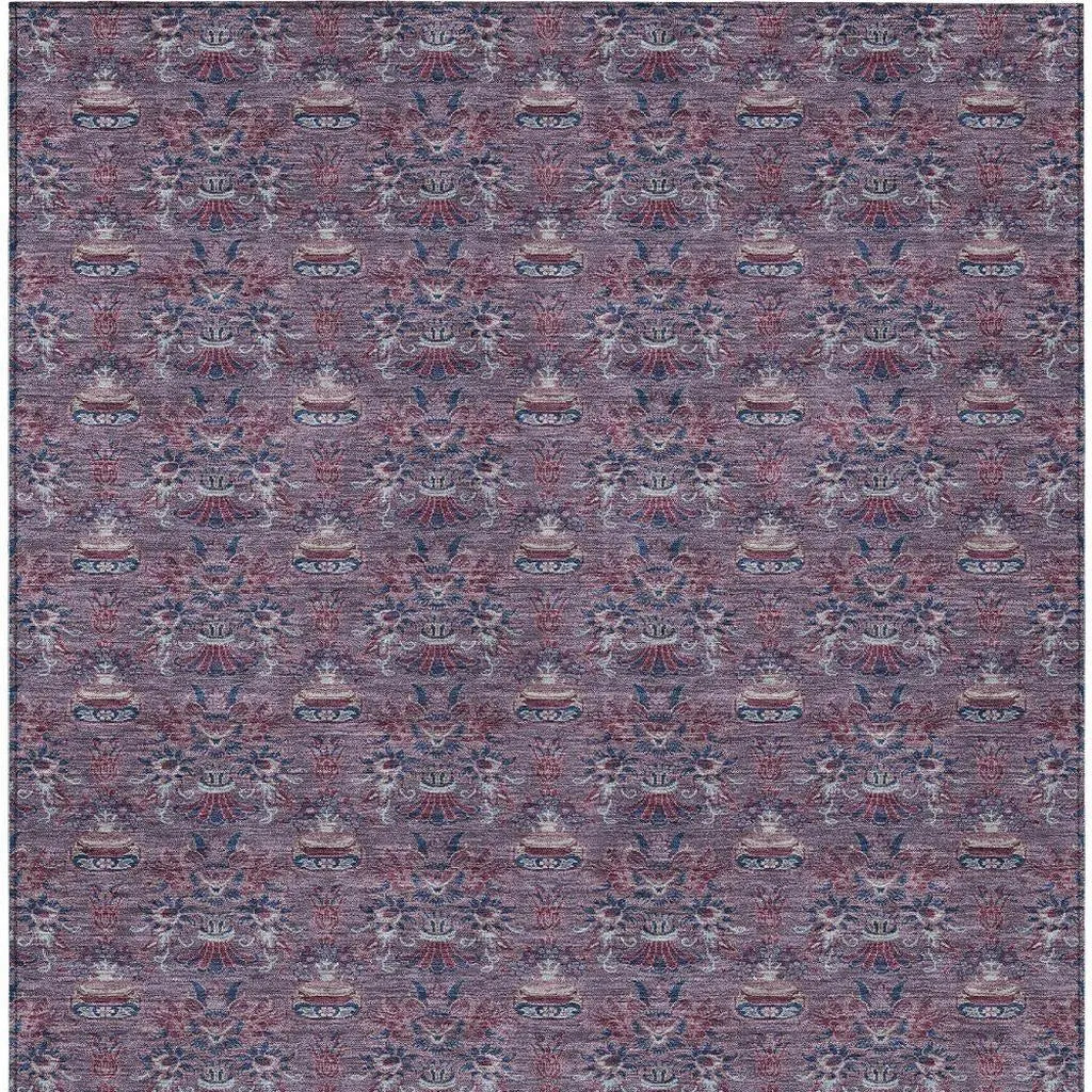 8' X 10' Plum And Gray Floral Washable Indoor Outdoor Area Rug Homeroots Outdoor