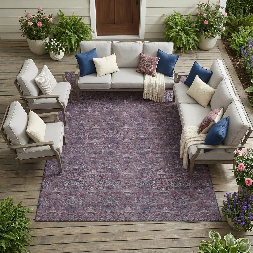 8' X 10' Plum And Gray Floral Washable Indoor Outdoor Area Rug Homeroots Outdoor