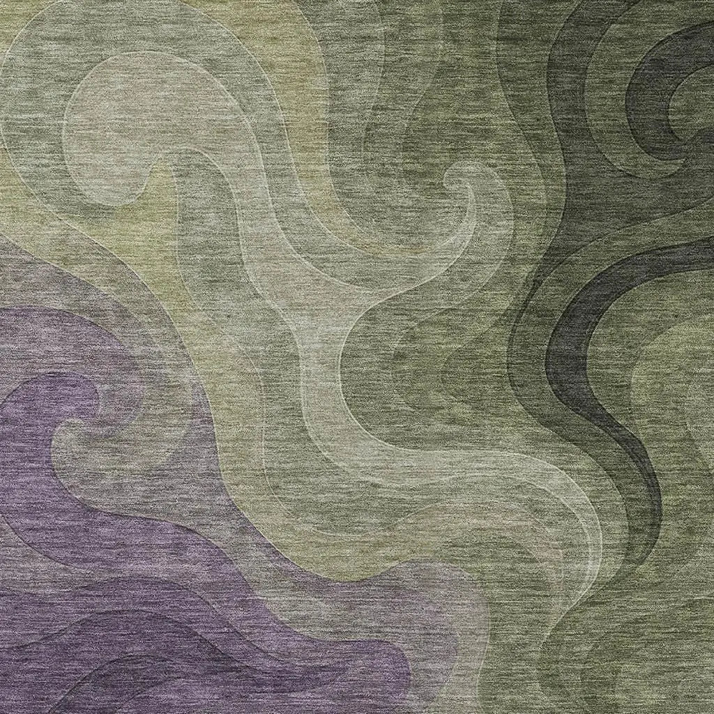 8' X 10' Plum And Green Abstract Washable Indoor Outdoor Area Rug Homeroots Outdoor