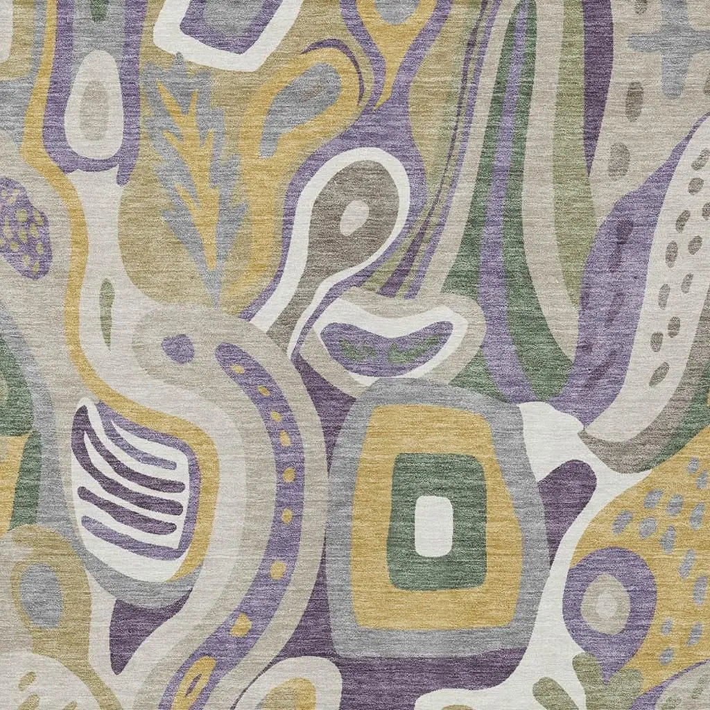 8' X 10' Plum And Green Abstract Washable Indoor Outdoor Area Rug Homeroots Outdoor