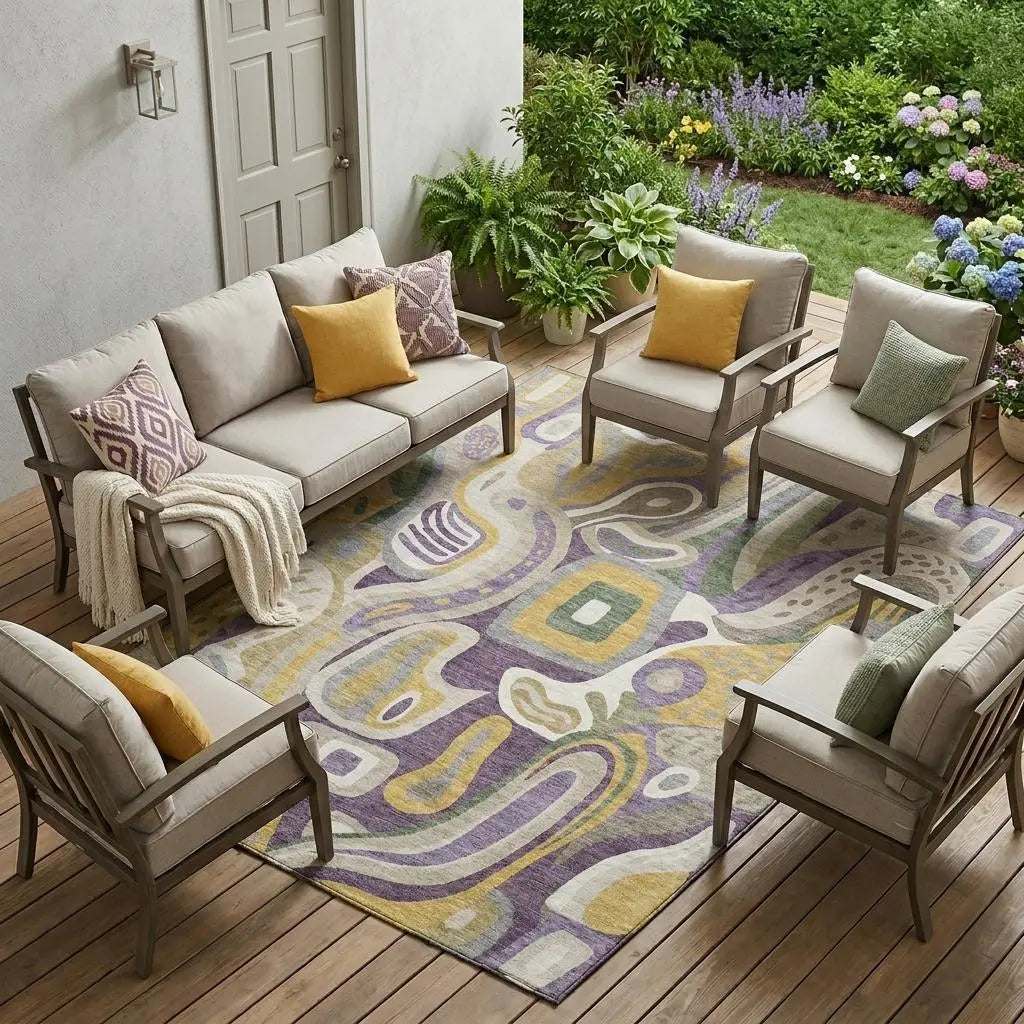 8' X 10' Plum And Green Abstract Washable Indoor Outdoor Area Rug Homeroots Outdoor