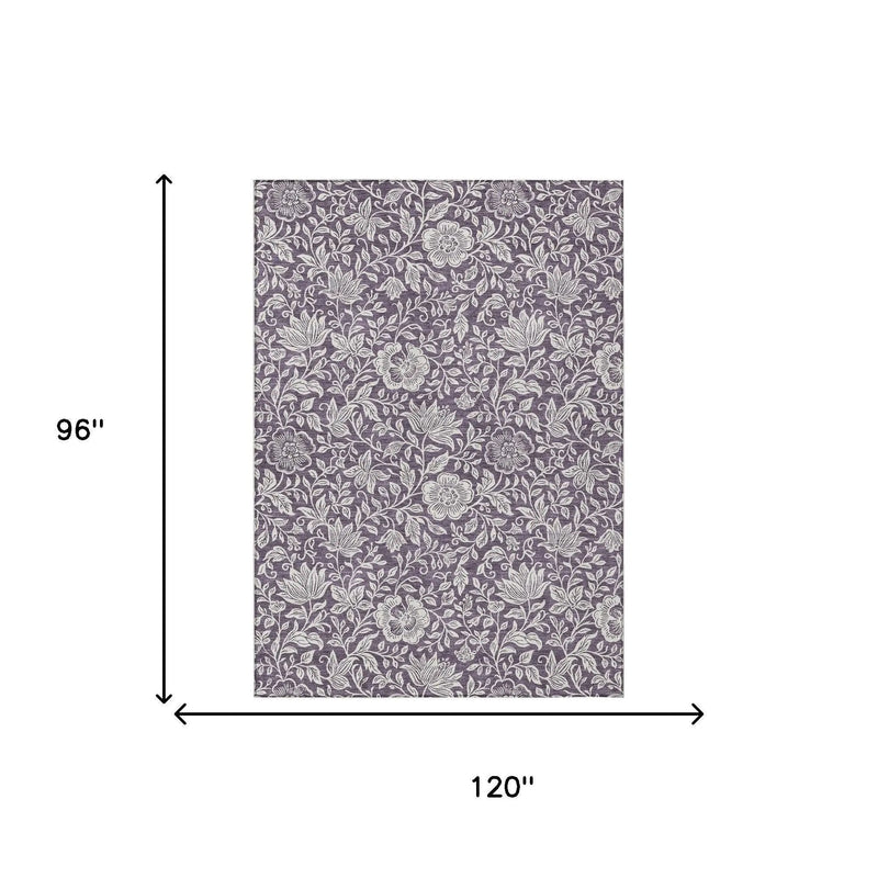 8' X 10' Plum And Ivory Floral Washable Indoor Outdoor Area Rug Homeroots Outdoor