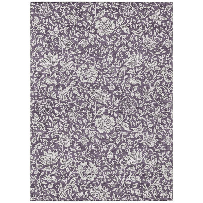 8' X 10' Plum And Ivory Floral Washable Indoor Outdoor Area Rug Homeroots Outdoor