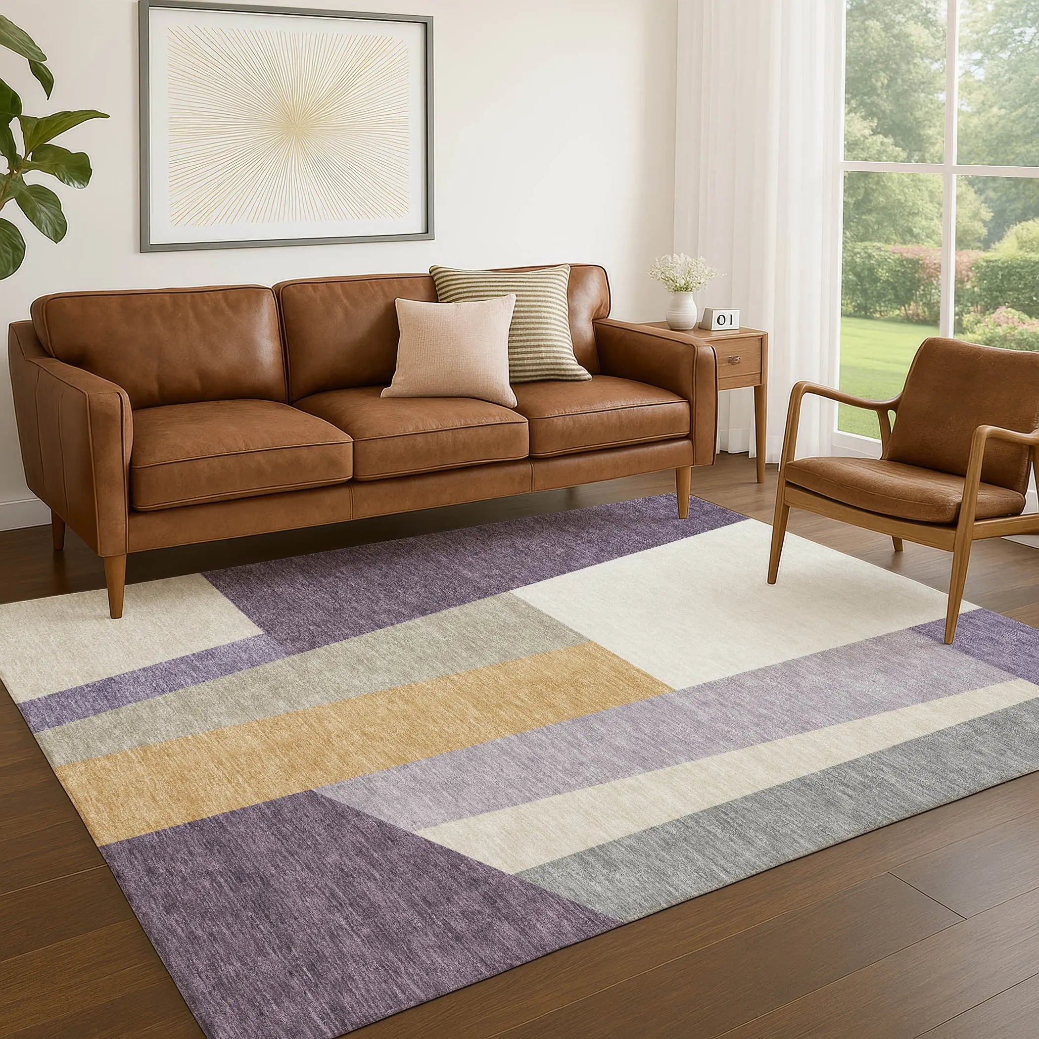 8' X 10' Plum And Lavender Geometric Washable Indoor Outdoor Area Rug Homeroots Outdoor