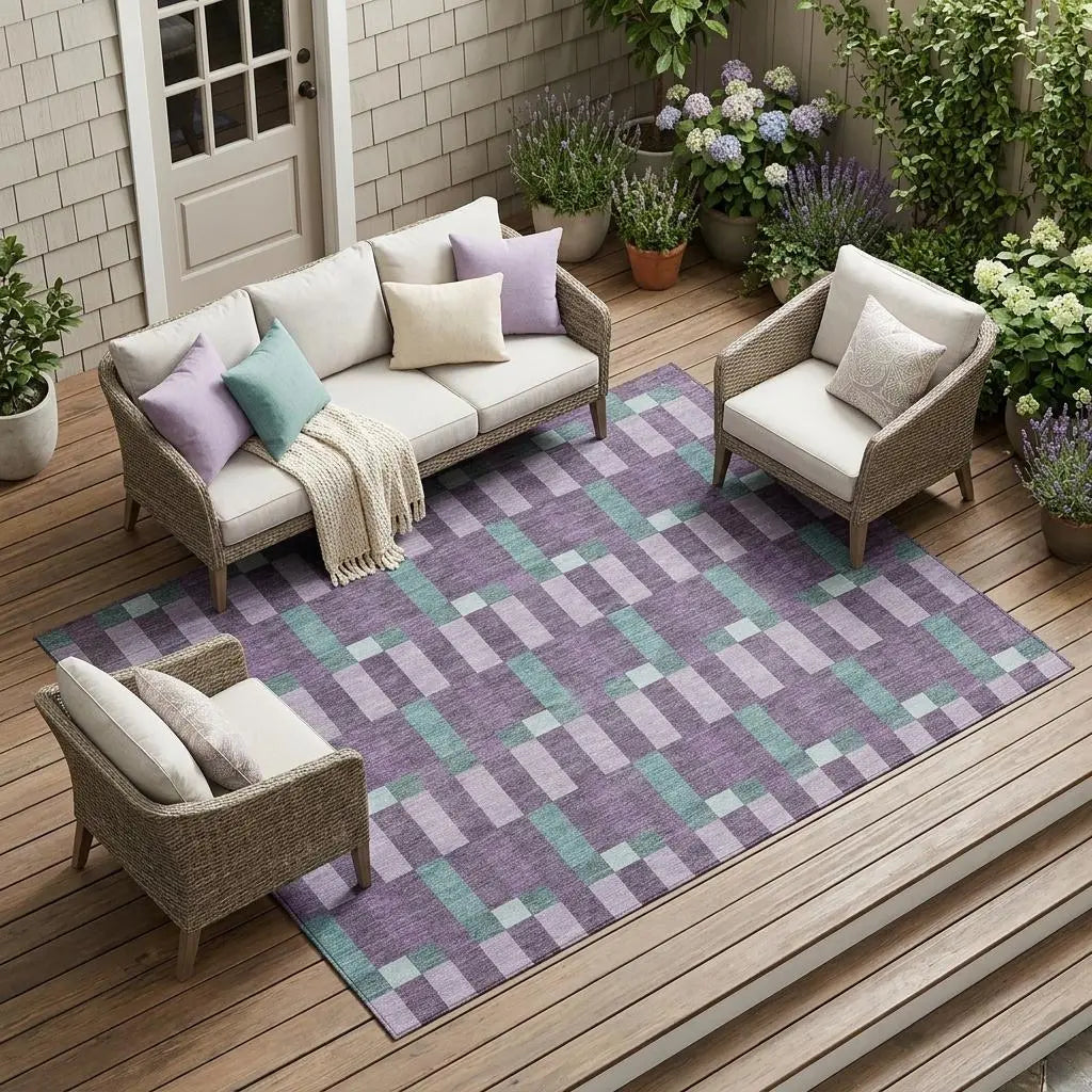 8' X 10' Plum And Lavender Geometric Washable Indoor Outdoor Area Rug Homeroots Outdoor
