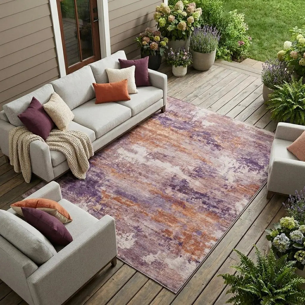 8' X 10' Plum And Purple Abstract Washable Indoor Outdoor Area Rug Homeroots Outdoor