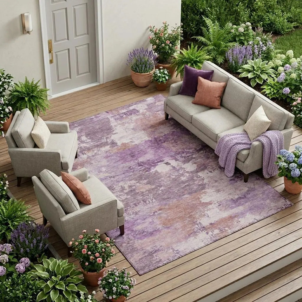 8' X 10' Plum And Purple Abstract Washable Indoor Outdoor Area Rug Homeroots Outdoor