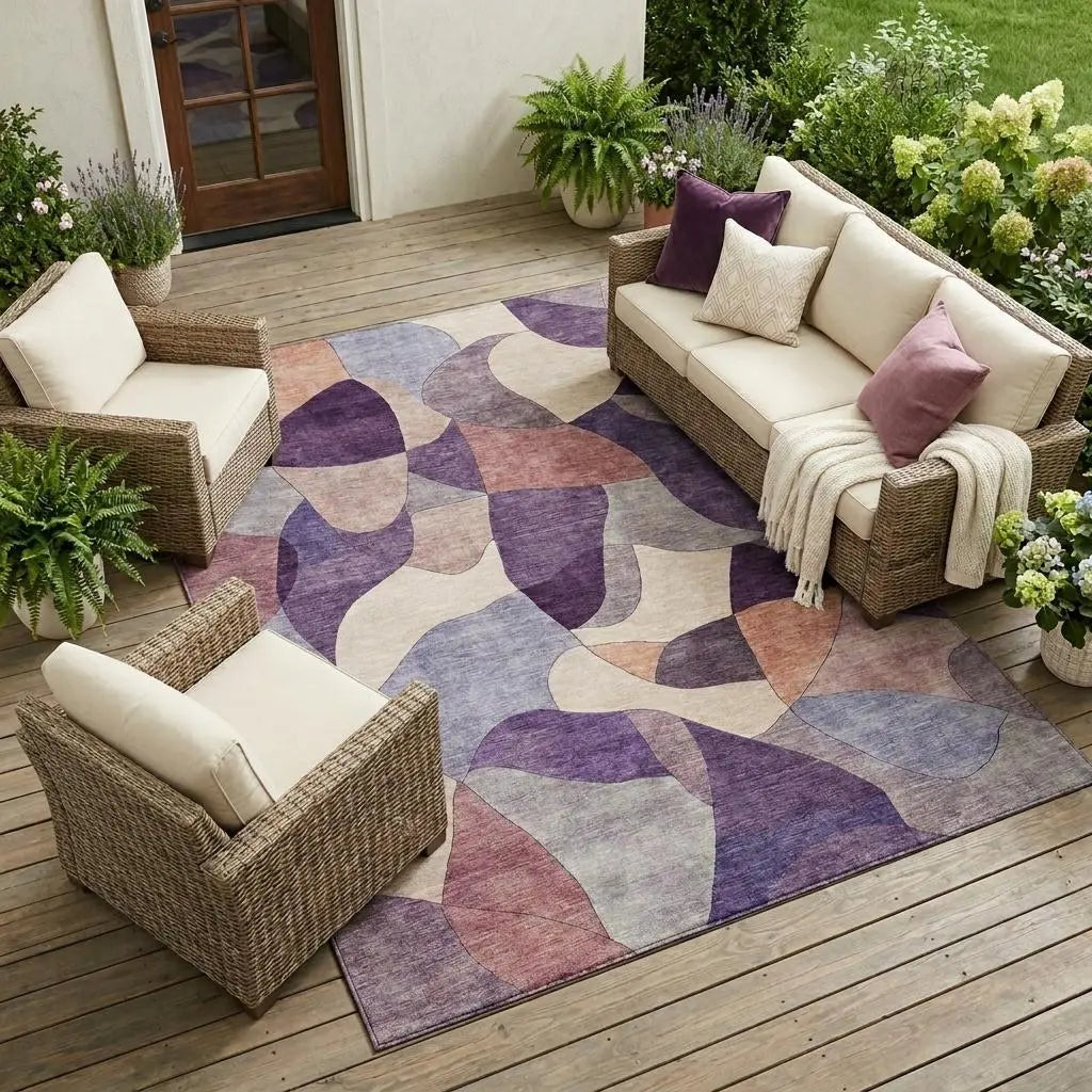 8' X 10' Plum And Purple Abstract Washable Indoor Outdoor Area Rug Homeroots Outdoor