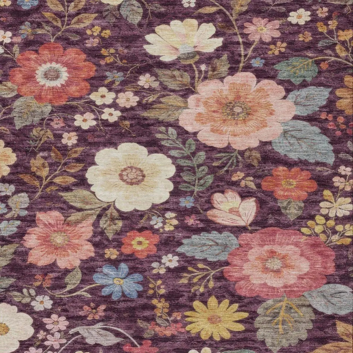 8' X 10' Plum And Purple Floral Washable Indoor Outdoor Area Rug Homeroots Outdoor