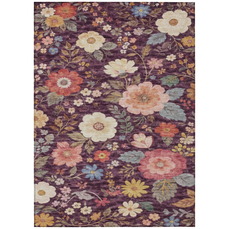 8' X 10' Plum And Purple Floral Washable Indoor Outdoor Area Rug Homeroots Outdoor
