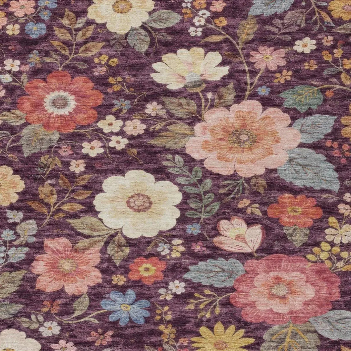 8' X 10' Plum And Purple Floral Washable Indoor Outdoor Area Rug Homeroots Outdoor