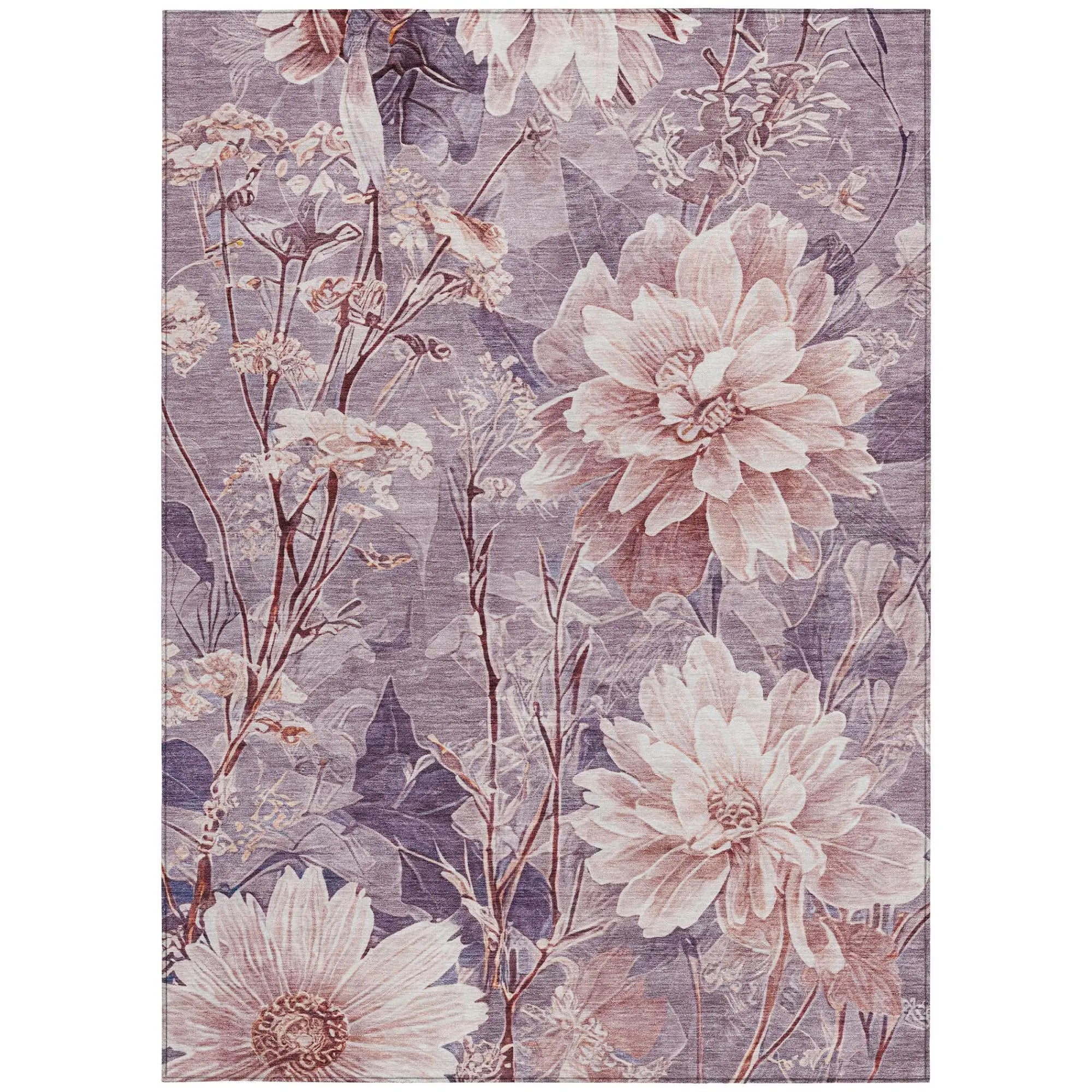 8' X 10' Plum And Purple Floral Washable Indoor Outdoor Area Rug Homeroots Outdoor