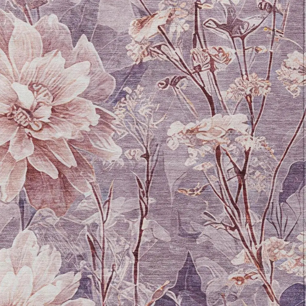 8' X 10' Plum And Purple Floral Washable Indoor Outdoor Area Rug Homeroots Outdoor