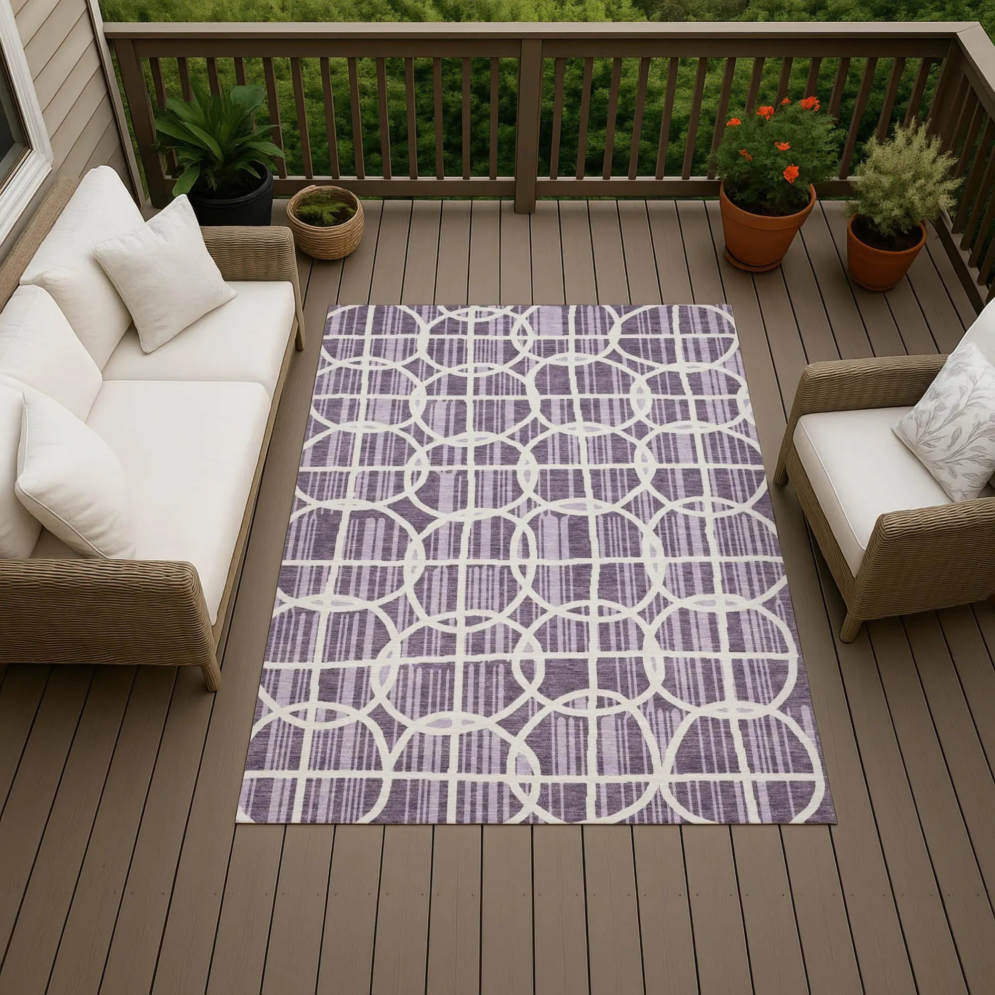 8' X 10' Plum And Purple Geometric Washable Indoor Outdoor Area Rug Homeroots Outdoor