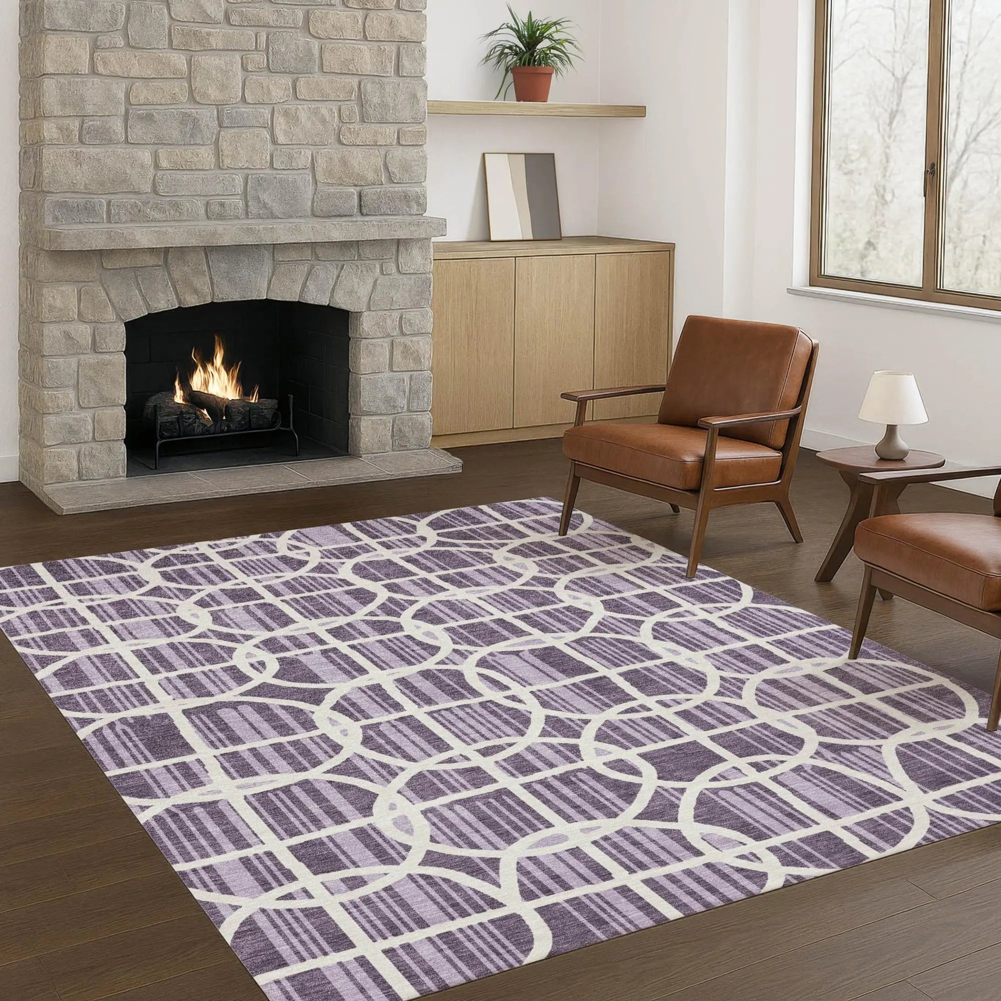 8' X 10' Plum And Purple Geometric Washable Indoor Outdoor Area Rug Homeroots Outdoor
