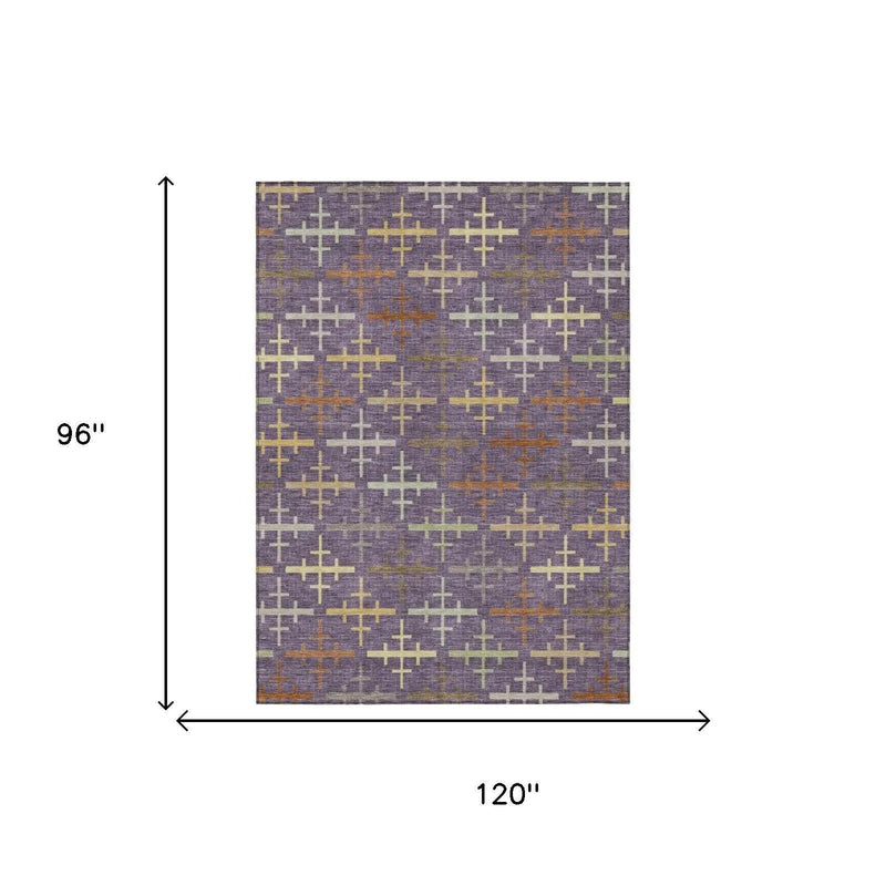 8' X 10' Plum And Purple Geometric Washable Indoor Outdoor Area Rug Homeroots Outdoor