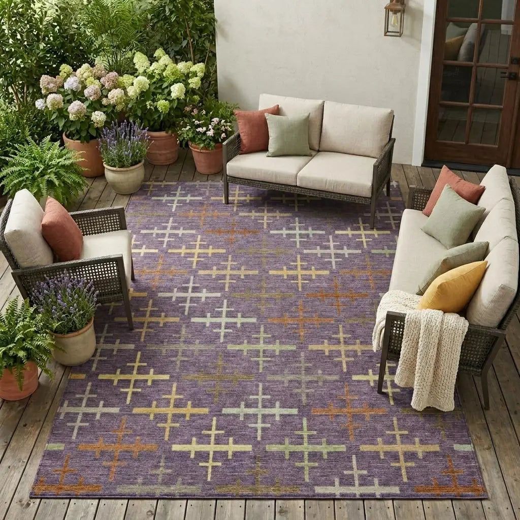 8' X 10' Plum And Purple Geometric Washable Indoor Outdoor Area Rug Homeroots Outdoor