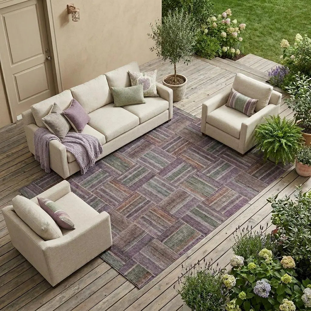 8' X 10' Plum And Purple Geometric Washable Indoor Outdoor Area Rug Homeroots Outdoor