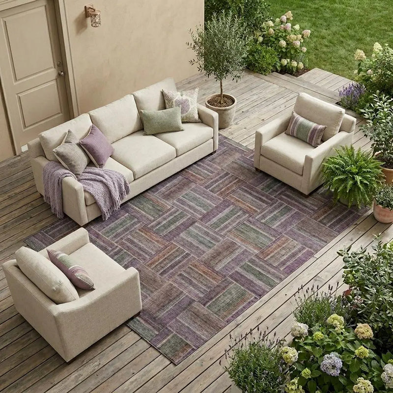 8' X 10' Plum And Purple Geometric Washable Indoor Outdoor Area Rug Homeroots Outdoor