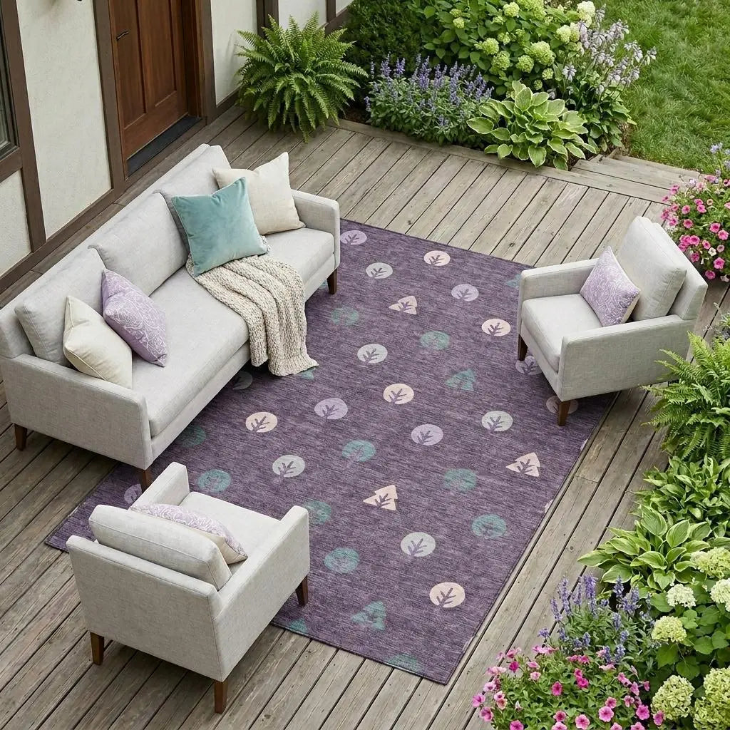 8' X 10' Plum And Purple Geometric Washable Indoor Outdoor Area Rug Homeroots Outdoor