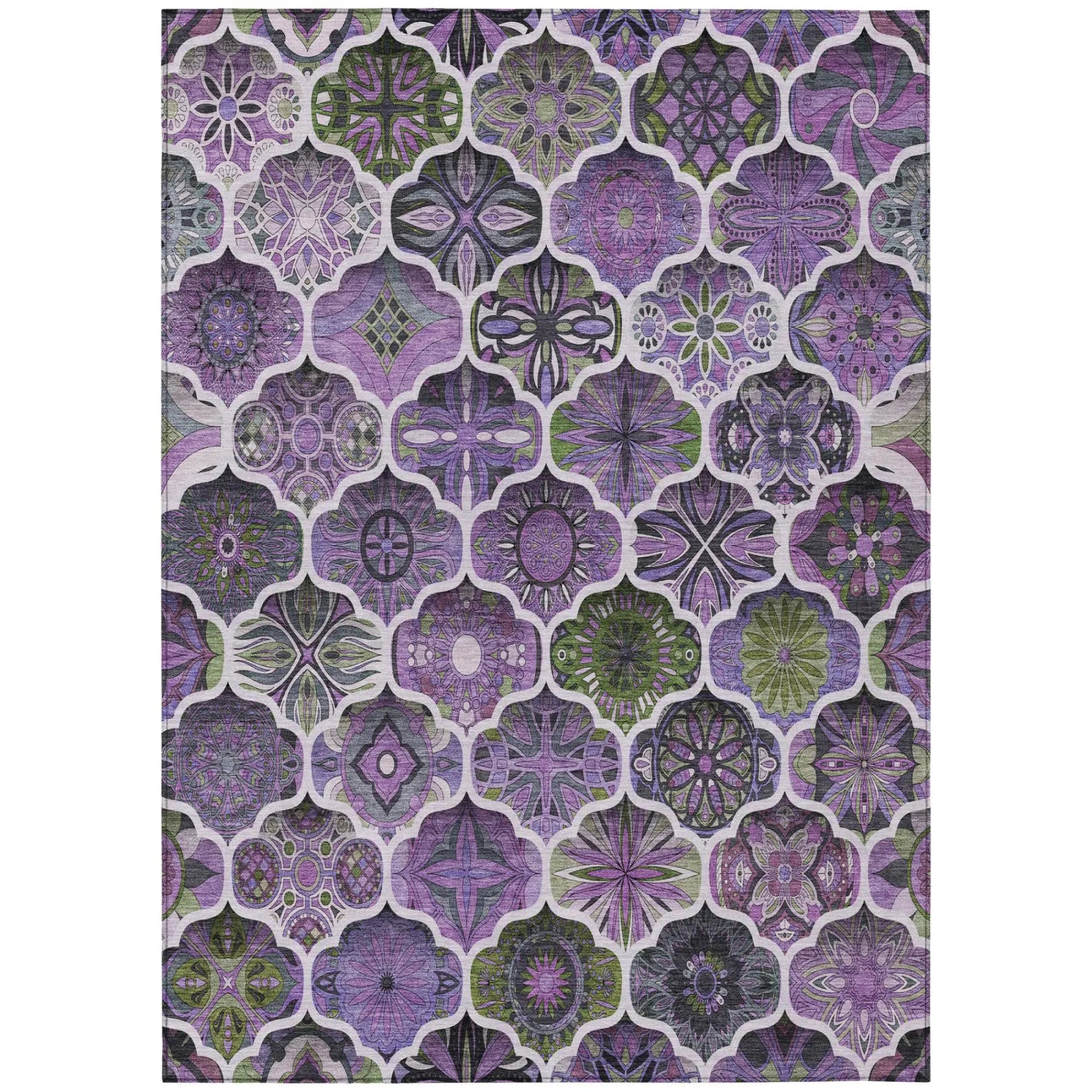 8' X 10' Plum And Purple Ogee Washable Indoor Outdoor Area Rug Homeroots Outdoor