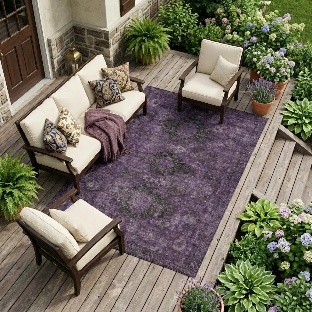 8' X 10' Plum And Purple Oriental Washable Indoor Outdoor Area Rug Homeroots Outdoor