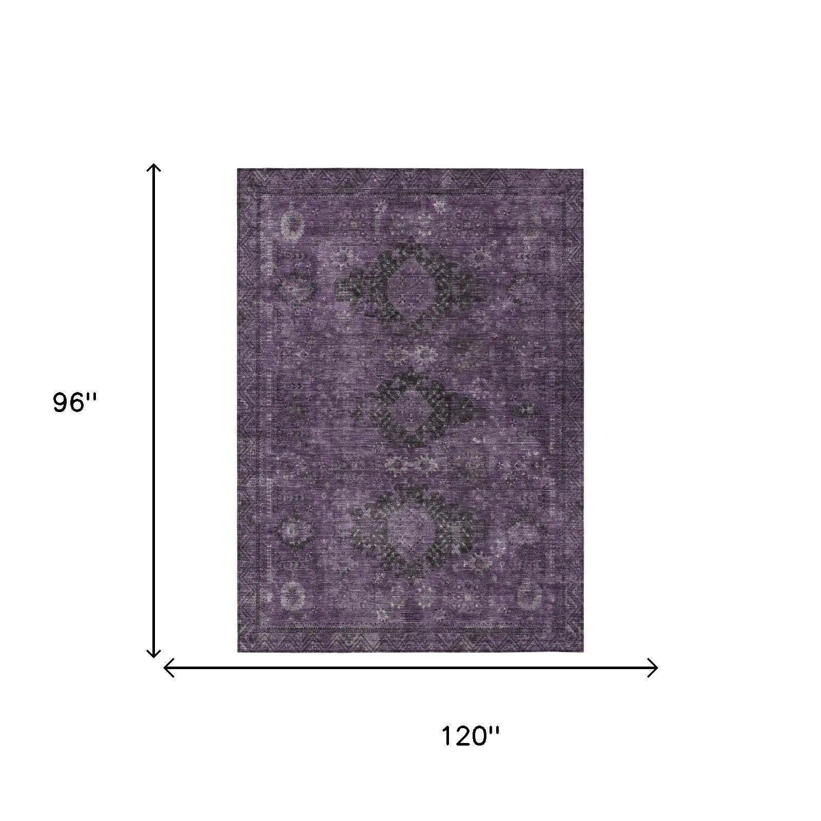 8' X 10' Plum And Purple Oriental Washable Indoor Outdoor Area Rug Homeroots Outdoor