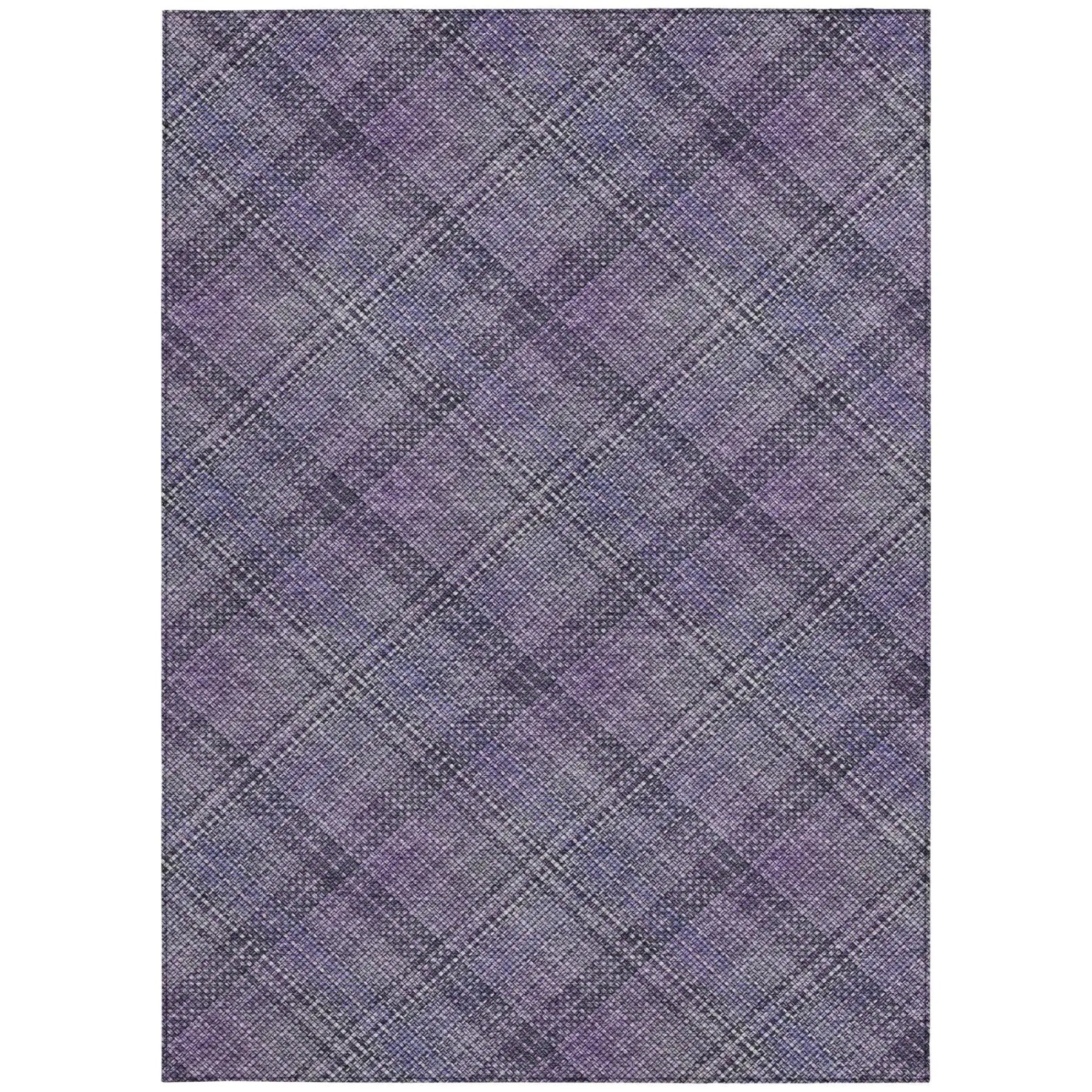 8' X 10' Plum And Purple Plaid Washable Indoor Outdoor Area Rug Homeroots Outdoor