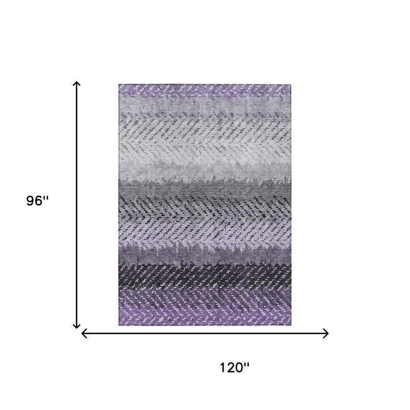 8' X 10' Plum And Purple Striped Washable Indoor Outdoor Area Rug Homeroots Outdoor