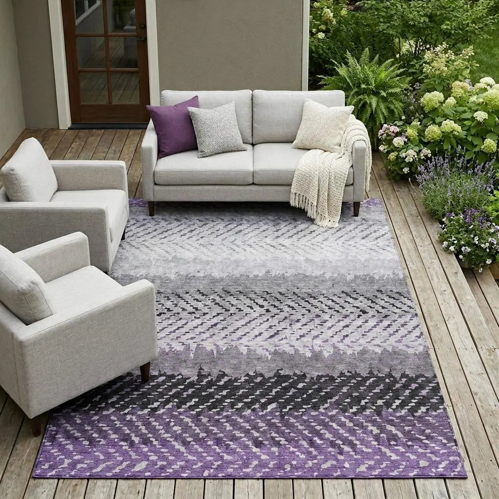 8' X 10' Plum And Purple Striped Washable Indoor Outdoor Area Rug Homeroots Outdoor