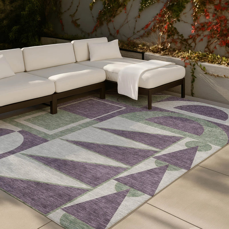 8' X 10' Plum And Silver Geometric Washable Indoor Outdoor Area Rug Homeroots Outdoor