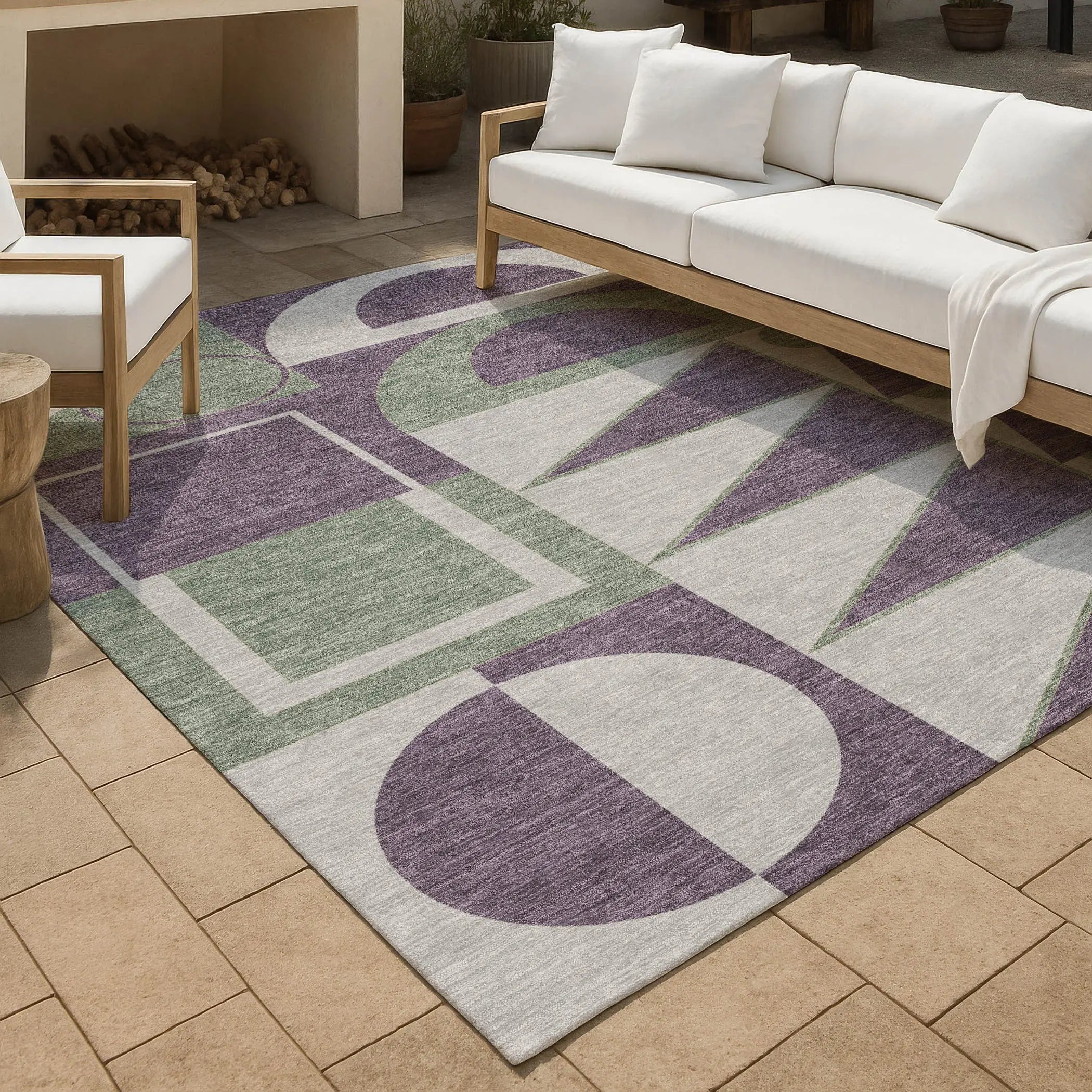 8' X 10' Plum And Silver Geometric Washable Indoor Outdoor Area Rug Homeroots Outdoor