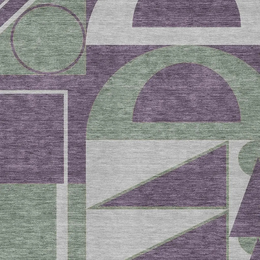 8' X 10' Plum And Silver Geometric Washable Indoor Outdoor Area Rug Homeroots Outdoor