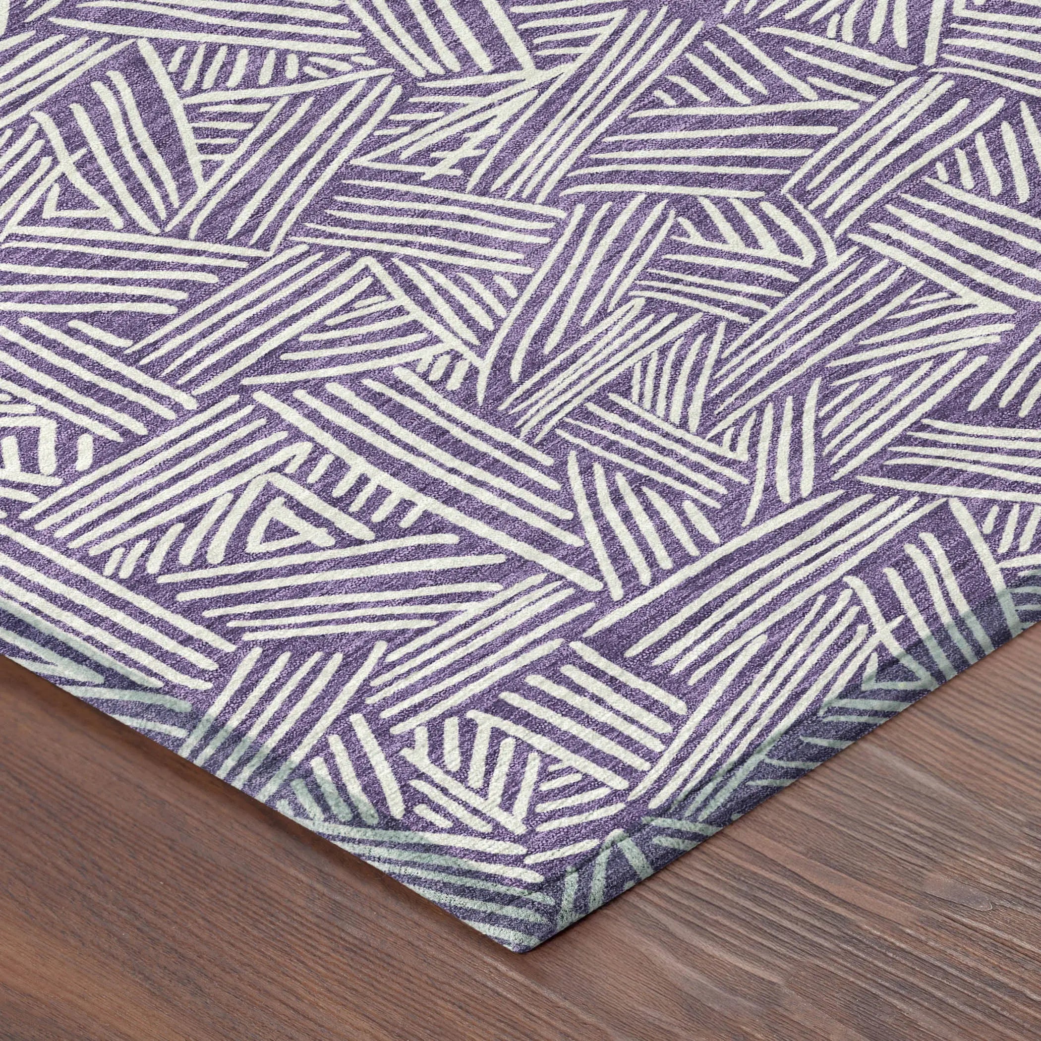 8' X 10' Purple And Beige Geometric Washable Indoor Outdoor Area Rug Homeroots Outdoor