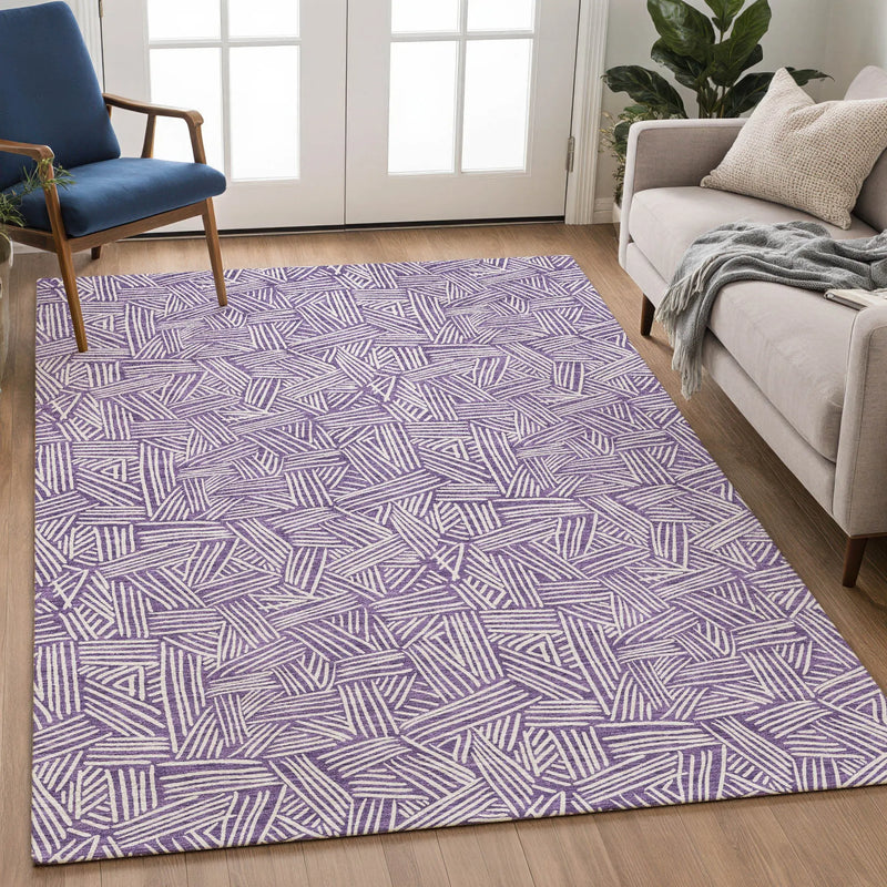 8' X 10' Purple And Beige Geometric Washable Indoor Outdoor Area Rug Homeroots Outdoor